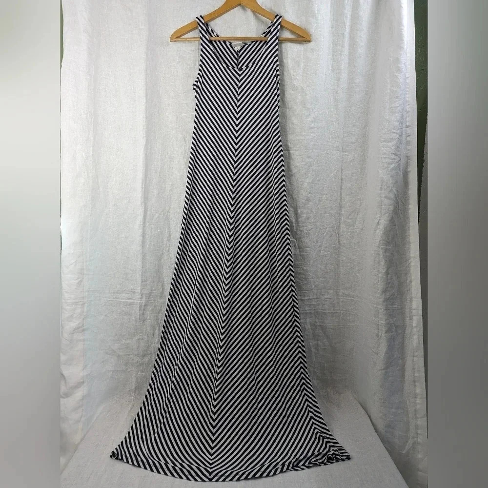 Merona striped navy and white maxi sun dress, women's size extra small A11
